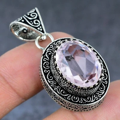 Colgante de joyería de plata de ley 925 con piedras preciosas de kuncita rosa 1,77" r631 Foto 1 de 2