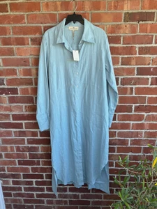 New Crown Linen Designs 100 % Linen Blue long Shirt Dress Sz XL or 1X NWT - Picture 1 of 9