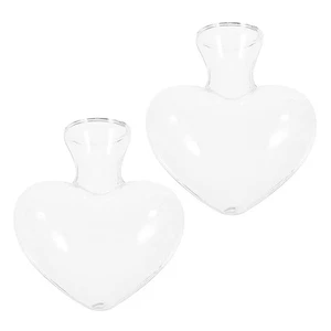  2 Pcs Love Glass Bottle Heart Jar Hydroponic Vase Flower Container - Picture 1 of 12