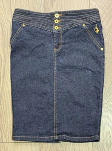 Womens BabyPhat Denim & Gold Stitch Skirt Size 5 - Picture 1 of 7