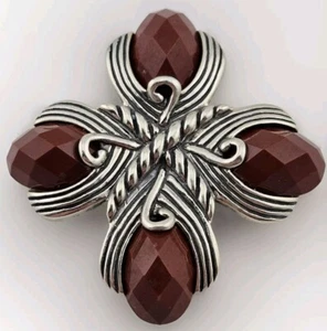 Carolyn Pollack 925 Sterling Silver Red Jasper Pendant Brooch - Picture 1 of 5