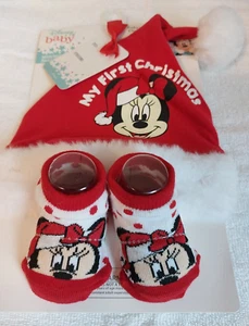 Disney Baby  MY FIRST CHRISTMAS Minnie Mouse Santa Hat & Socks 0-12 Months New - Picture 1 of 5