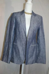 New SZ 8 JOIE Mehira Woven Linen Blue Blend Notch Lapel Jacket Blazer $278 - Picture 1 of 8