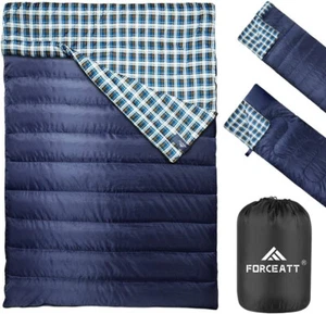 Forceatt US-SD-2R-ZX-ZQ Doppel Schlafsack 2 Personen zum Camping Wandern Blau - Bild 1 von 8
