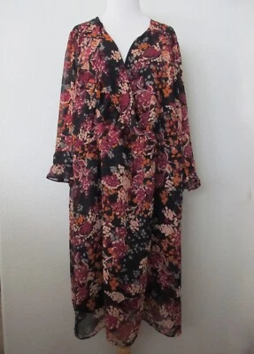 Vestido Elle Estilo Envolvente Plus 3X Negro Rojo Rosa Gasa Manga 3/4 con Slip Adjunto Foto 1 de 4