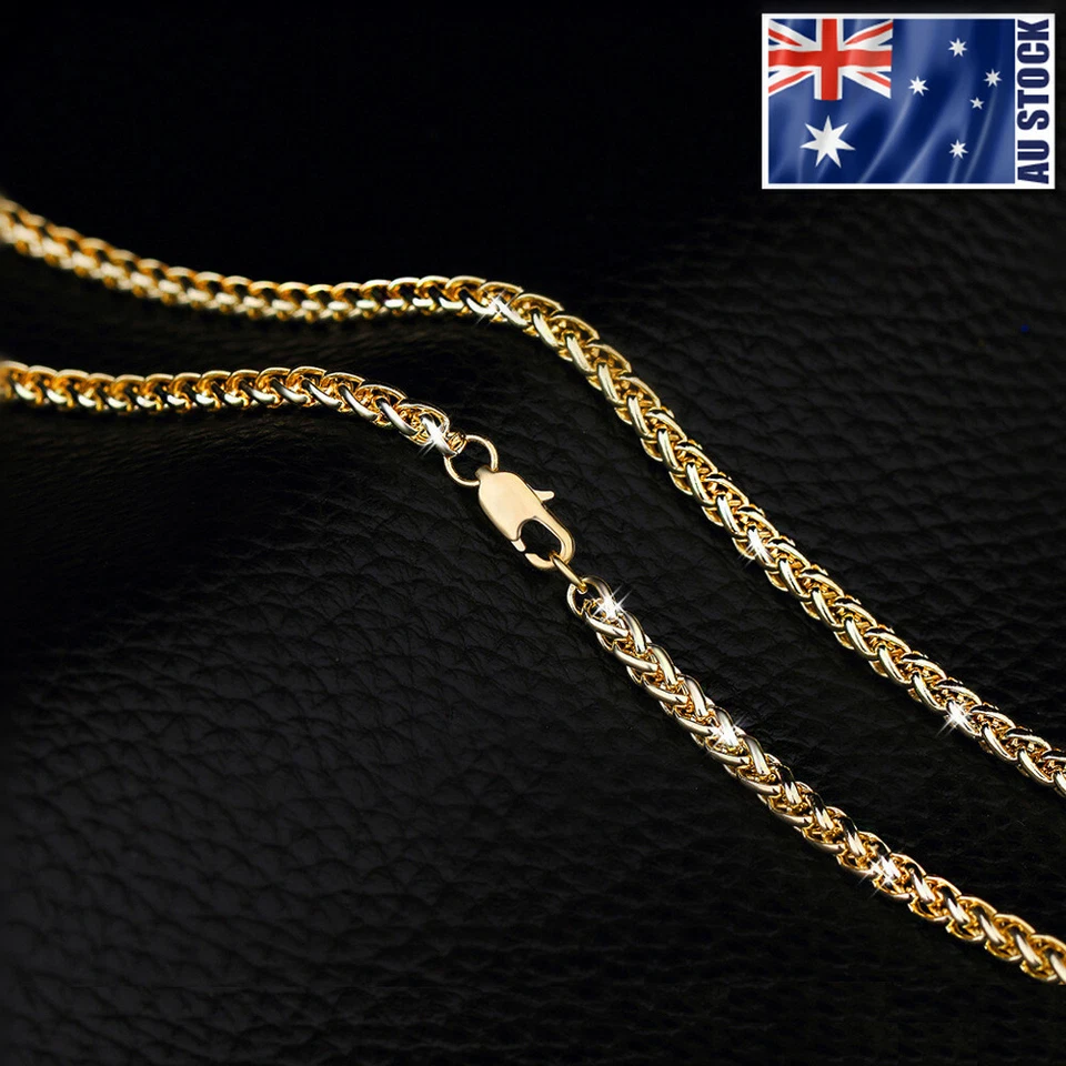 Stunning 18K Yellow Gold GP 3mm Wheat Braided Chain Necklace Men's & Women's - Image 1 of 1