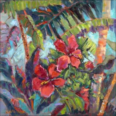 Azulejo de decoración y acento de hibisco Nanette Oleson arte tropical salpicadero RW-NO006AT Foto 1 de 2