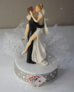 Funny Sexy "Taking A Gamble" Over the Threshold Poker Vegas Wedding Cake Topper - Picture 1 of 18
