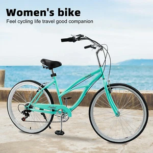 26 Inches 7 Speed Women's Bicycle Girl's Urban Lady Beach Cruiser Bike Green R10 - Picture 1 of 15
