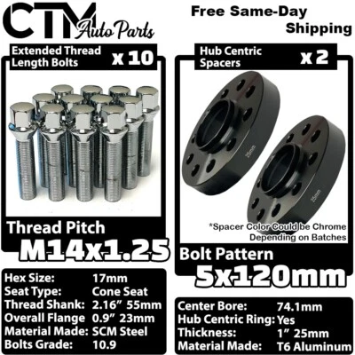 2x 25mm Grueso 5x120 74.1 CB Hubcentric Wheel Spacer Cromo 14x1.25 Perno BMW X5 X6 Foto 1 de 4