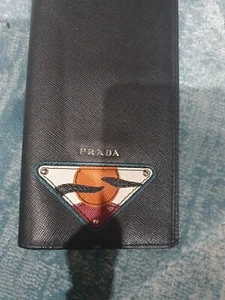 Genuine Prada vertical bifold men's wallet black Textured Leather wt Unique Logo - Picture 1 of 6