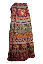 Women Maroon Cotton Wrap Skirt Animals Print Vintage Indian Cotton Long Skirts
