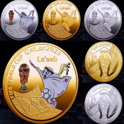 2022 Qatar FIFA World Cup Mascot La'eeb Plated Coin Football Souvenir Collection Cover