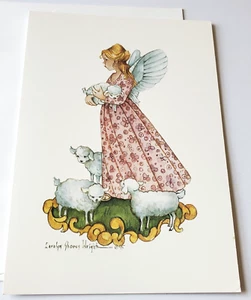 Vintage Greeting Card Blank Carolyn Shores Wright Loving Care Angel with Lambs - Picture 1 of 2