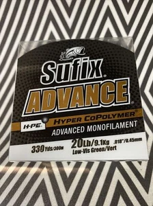 Sufix Advance Lo-Vis Green 20lb Hyper Copolymer Monofilament 330 Yard Mono - Picture 1 of 2