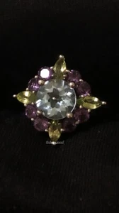 925 Sterling Silver Anello Acquamarina , Ametista e Citrini - Foto 1 di 2