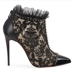 Christian Louboutin Pigalla 100 Lace Tulle Spiked Studded Boot 37.5 - Picture 1 of 13
