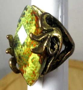 vintage metal acrylic faux ring jewelry fantasy primitive folk art rustic 7.5 - Picture 1 of 9