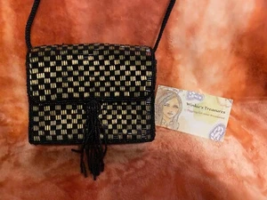 Bolso de noche con cuentas MAGID negro y dorado con borla con cuentas - Imagen 1 de 11