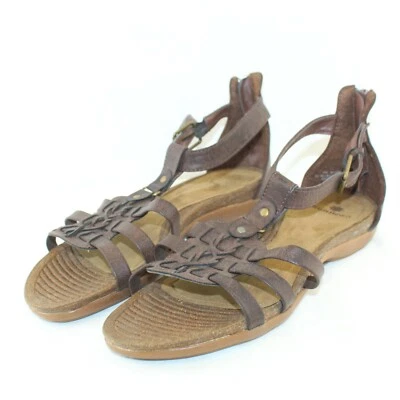 RUFF HEWN womens sandals shoe size 10 M brown faux leather heel zip ankle buckle - Image 1 of 4