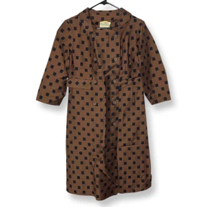 Parkshire Womens Jacket 14P Brown Checker Double Breasted Collared Long Vintage - Picture 1 of 22