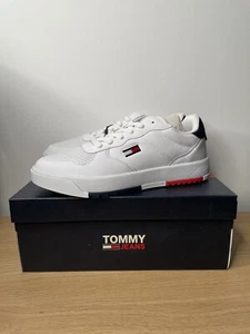Tommy Hilfiger Men's White Logo Basket Leather Tommy Jeans Shoes Size US 8 26cm - Picture 1 of 9
