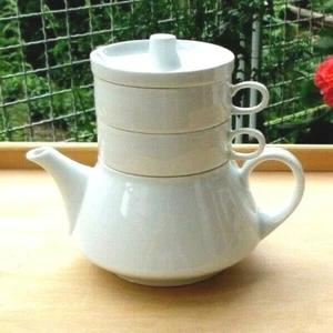 Teekännchen mit 2 stapelbaren Tassen, weiß (schneeweiß) - Bild 1 von 4