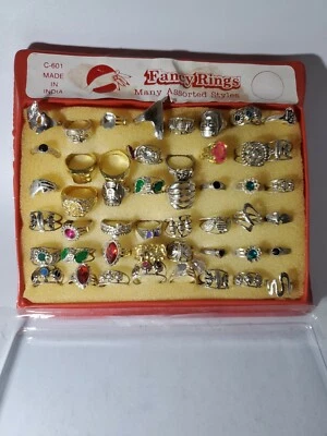 Vintage Assorted Fancy Rings Full Store Display Made in India RARE 48 RINGS  - Image 1 of 4