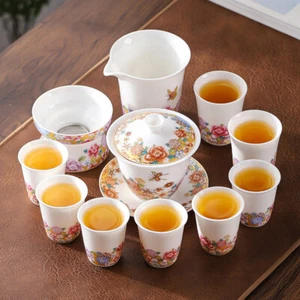 Juego de té de porcelana de jade Fat Mutton esmalte de color taza de puré artesanal 12 piezas/lote - Imagen 1 de 10