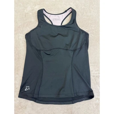 Saia esportiva feminina preta regata atlética tamanho G bolsos sutiã embutidos - Imagem 1 de 4