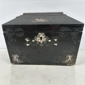 Victorian Sarcophagus Shaped Tea Caddy MOP 2 Section Antique 1840’s Japanned - Picture 1 of 24