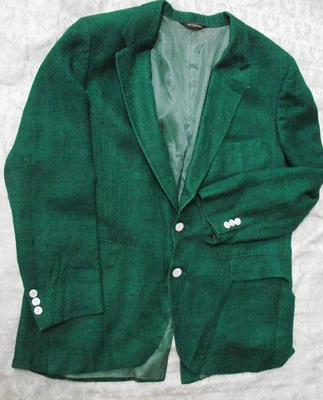 Vtg 60s Mens Blazer Jacket RAW SILK Green Saks Fifth Ave Lined C 40 L Evergreen - Image 1 of 4