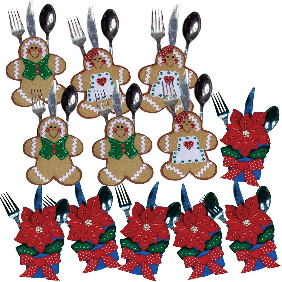 Design Works™ Red Poinsettia & Gingerbread Couple Silverware Pocket, Set of 2 - Image 1 of 1