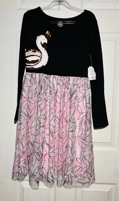 Девочек длинным рукавом черный и розовый платье лебедь/цветок узор размер 10/12 новый - Изображение 1 из 2