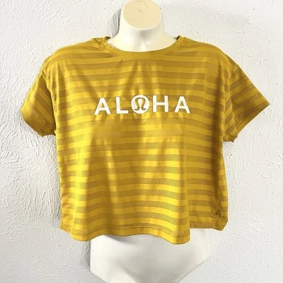 Camiseta Lululemon Mujeres Aloha Hawaii Nido de Abeja Amarillo Cates Malla Corta Rayas 4 Foto 1 de 4