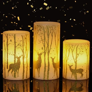LED Christmas Flameless Flickering Wax Candles Timer Gold Deer Set - Imagen 1 de 6