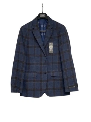 Abrigo Blazer Deportivo Vince Camuto Para Hombres Calce Ajustado 38 R Azul Marrón A Cuadros Elástico Foto 1 de 2