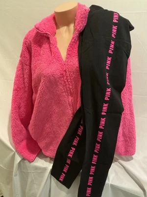 Victoria's Secret PINK Sherpa Fleece Full Zip Jacket Sweatshirt & Leggings NWT M - Image 1 of 4