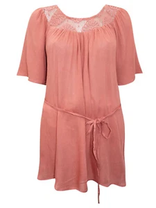MOTHERHOOD MATERNITY DUSTY PINK CROCHET TRIM BLOUSE TUNIC TOP ALL SIZES - Picture 1 of 3
