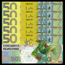 Lot 5 PCS,Kamberra 50 Numismas, China Lunar Year 2013, Polymer, UNC Horse, Snake