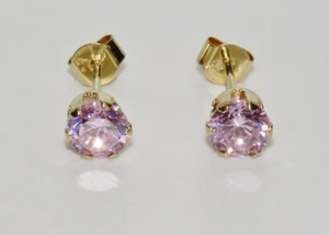 9ct Gold Pink Topaz Solitaire Stud Earrings - 4mm - Picture 1 of 6