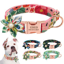 Cute Flower Personalised Dog Collar Nylon ID Name Colllar Free Engraved S M L