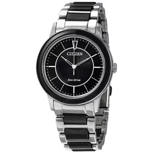 CITIZEN EM0741-51E CHANDLER ECO-DRIVE BLACK DIAL SILVER CERAMIC WOMENS WATCH - Picture 1 of 3
