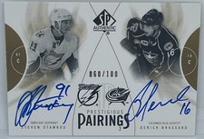 2009-10 SP AUTHENTIC PRESTIGIOUS PAIRINGS DUAL AUTO #'D 100 STAMKOS & BRASSARD