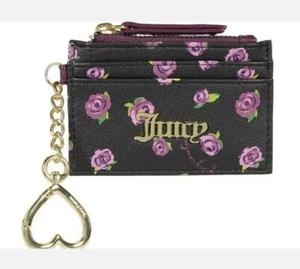 JUICY COUTURE PLEATS PLEASE CREDIT CARD ID MINI WALLET BLOOMS AT NIGHT BLACK NWT - Picture 1 of 6