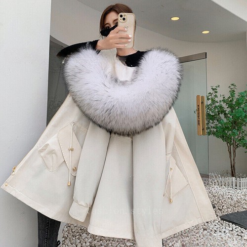 OFF WHITE Cappotto donna vera pelliccia di volpe collo con cappuccio caldo Rex pelliccia di coniglio foderato medio lungo parka