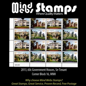 Australian Stamps 2013 Historic Government Houses, Se-Tenant Corner Block 16 MNH - Picture 1 of 2