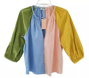 Crosby Mollie Burch Womens Medium Colorblock Peasant 3/4 Sleeve Top Blouse NEW - Picture 1 of 2