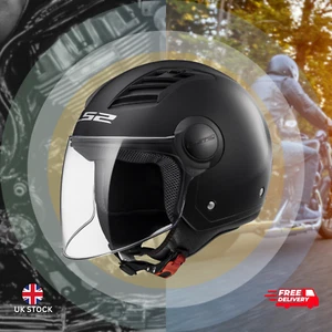 LS2 OF562 AIRFLOW MATT BLACK OPEN FACE SCOOTER MOTORCYCLE HELMET + FLIP-UP VISOR - Picture 1 of 9