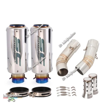 For Ducati 848 1098 1198 51MM Mid Exhaust Link Pipe Silencer Mufflers Escape R&L - Image 1 of 4